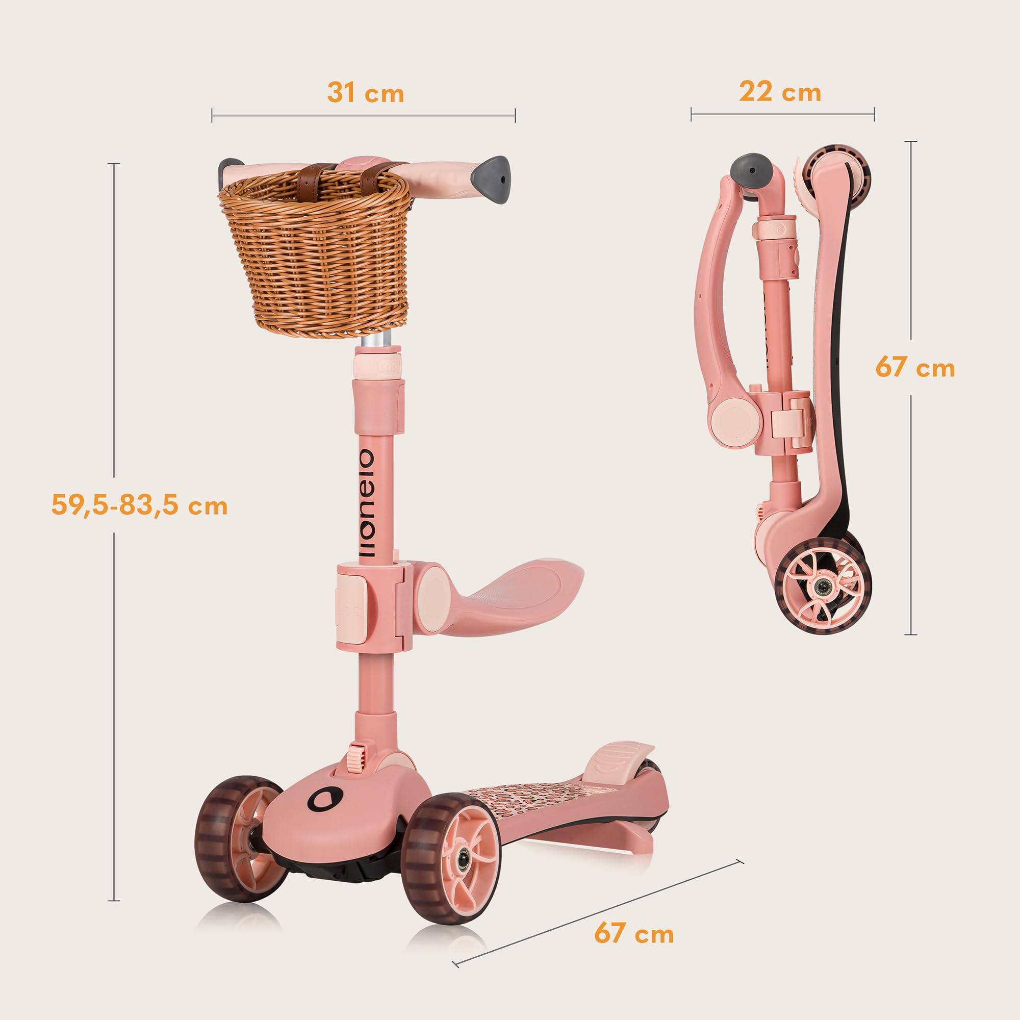 LIONELO Franky Bicicleta y Patinete 2 en 1 para niños de hasta 50 kg, Apto para niños de 1 a 7 años, con Asiento y Manillar Ajustables, Ruedas LED, Marco Reforzado
