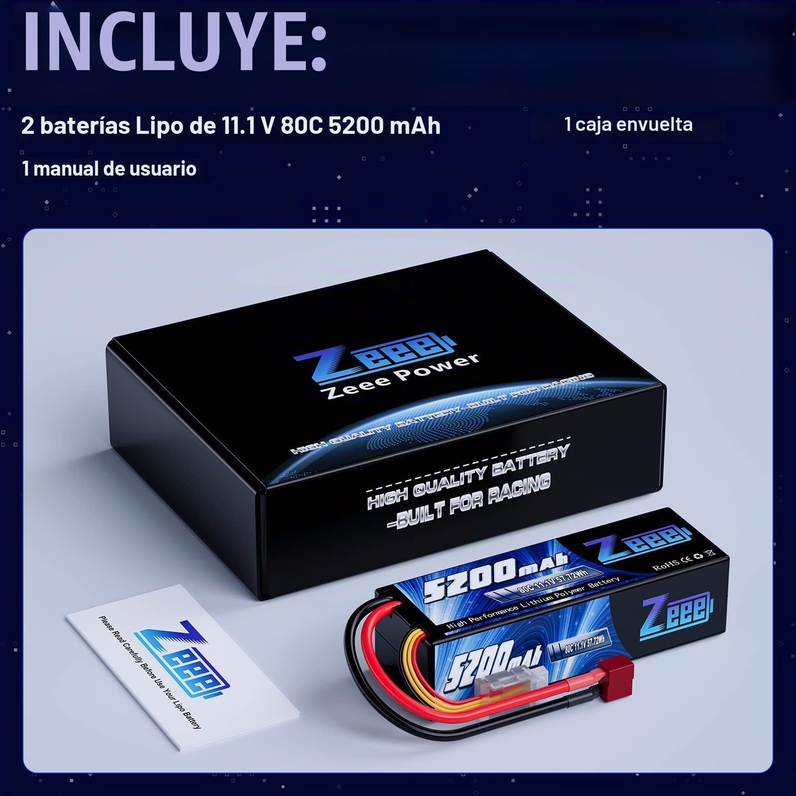 Zeee 3S Lipo Batería 5200mAh 11.1V 80C con T Plug(2 Paquetes)