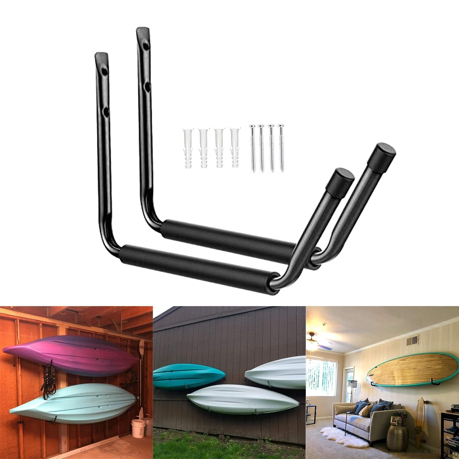 kowaku 2 Pieces Garage Storage Hook Kayak Storage Utility Rack Multifunctional Easy to Install Surfboard Hanger for Hose and Tools