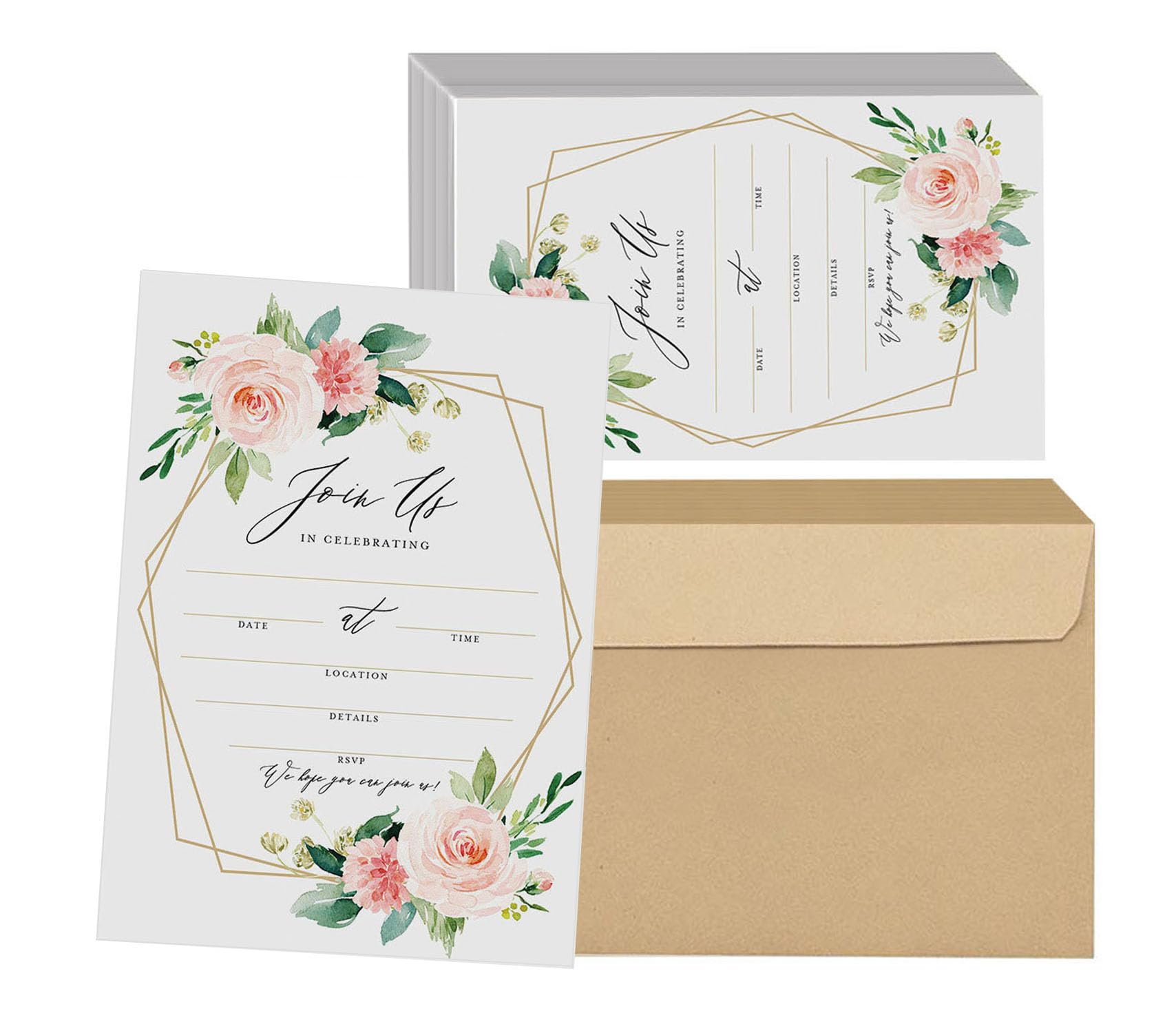 25 Sets (50 Pcs) Floral Party Invitations cards with Envelopes, Wedding Invites- All Occasion Wedding,Anniversary,Baby Shower,Reception,Bridal,Engagement Party Invites​