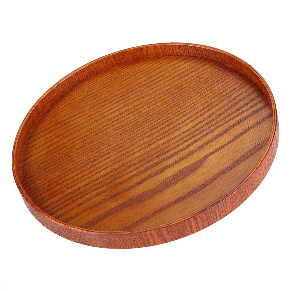 FLEXMAN Round Wood Tray, Multipurpose Wooden Tea Food Plate, Circular Naturally Wooden Decorative Serving Tray for Home Office Restaurant Bar (Diameter 33cm)