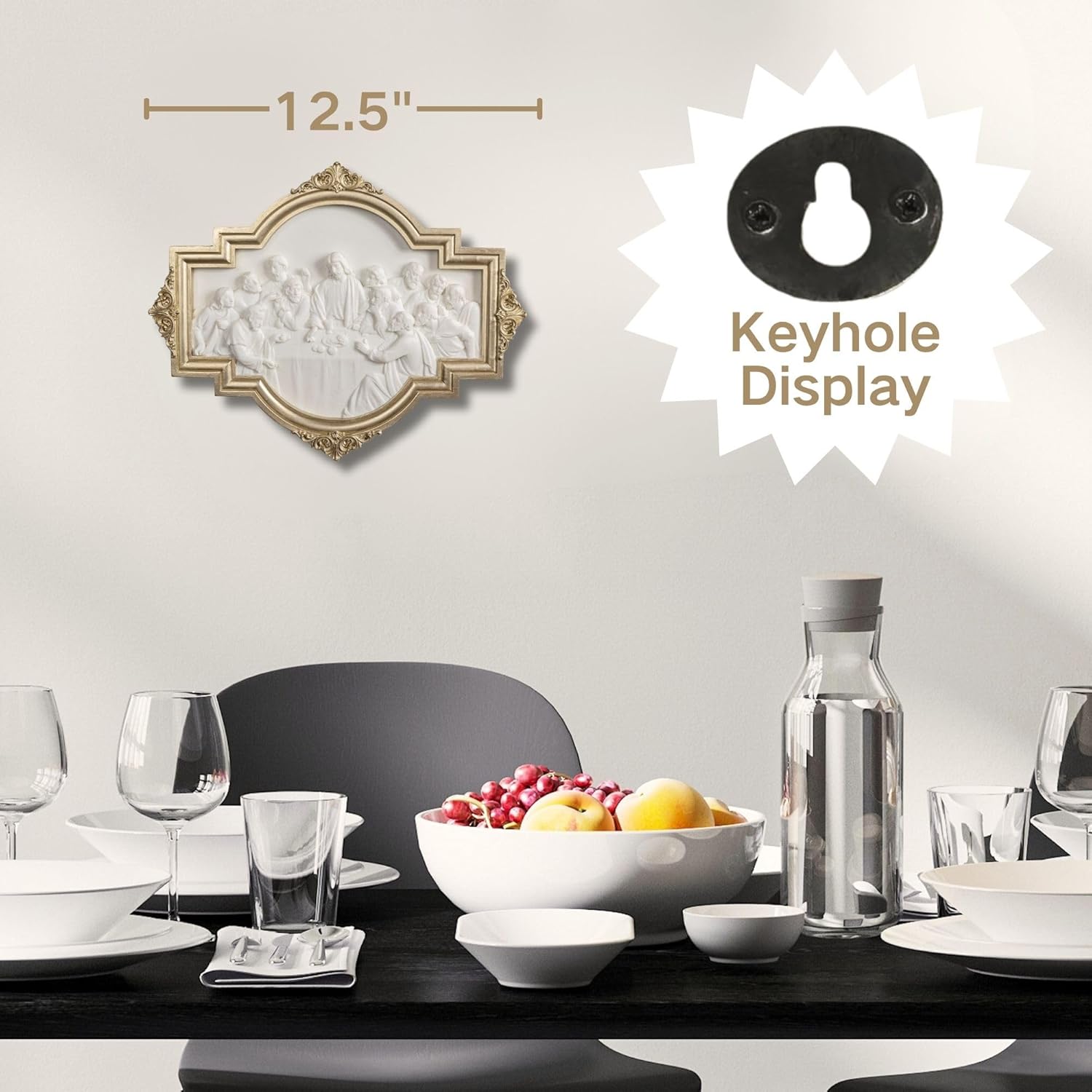 ShineOnAngel The Last Supper Wall Sculpture Gold Framed Relief Wall Art Leonardo da Vinci Last Supper Wall Decor for Dining Room 12.5 Inch Modern Home Decor