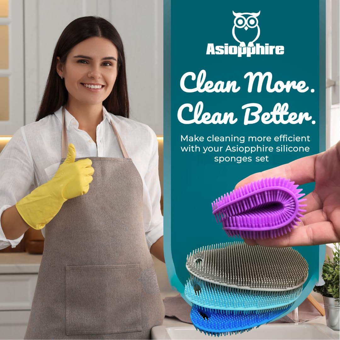Limpiador de platos de silicona de grado alimenticio, estropajos de cocina sin BPA para platos y limpieza de la casa (paquete de 4 óvalos)