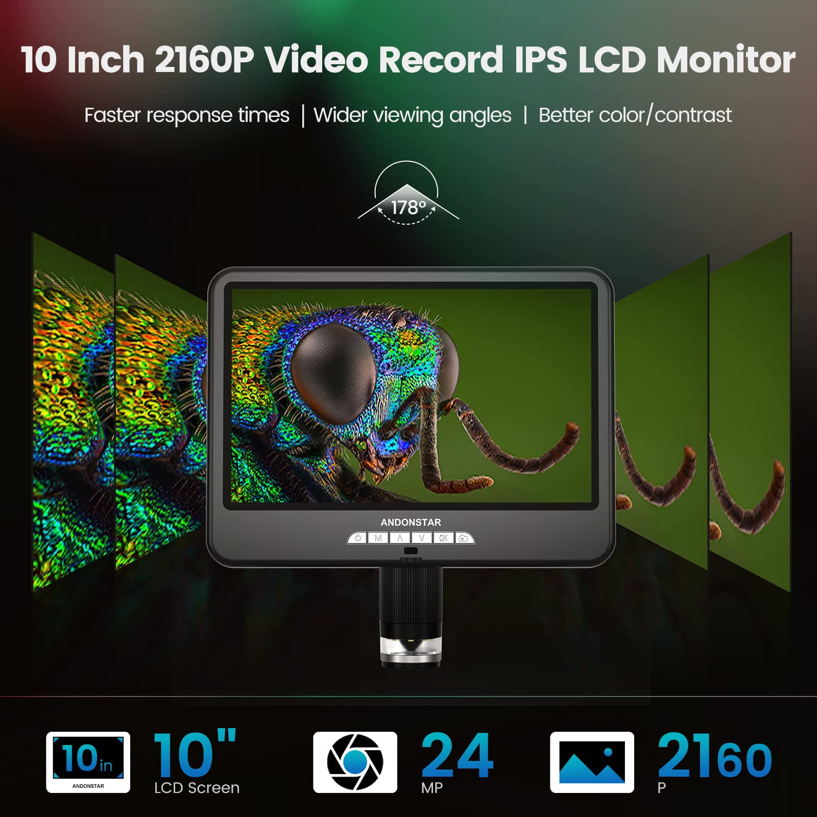 Andonstar Microscopio digitale HDMI da 10,1 pollici AD207S-10, microscopio a saldatura, microscopio a moneta per monete di errore, kit microscopio elettronico