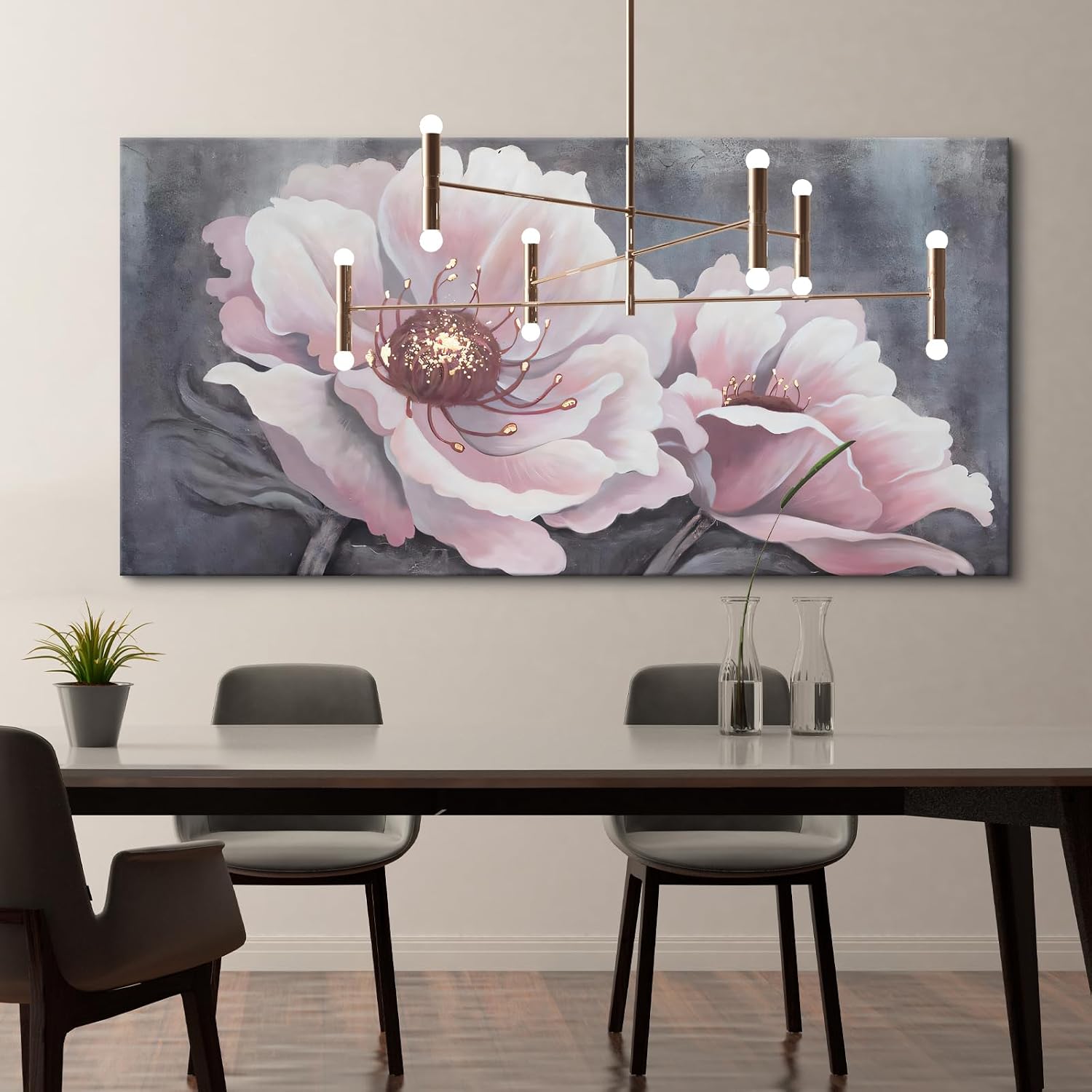 Craftline - Abstract Pink Peony Diptych Floral Botanical Canvas Wall Art, Blue Rustic Vintage Blossoms Romantic Flowers Nature Plant Prints Modern Framed Artwork for Home Decor 32x16inch