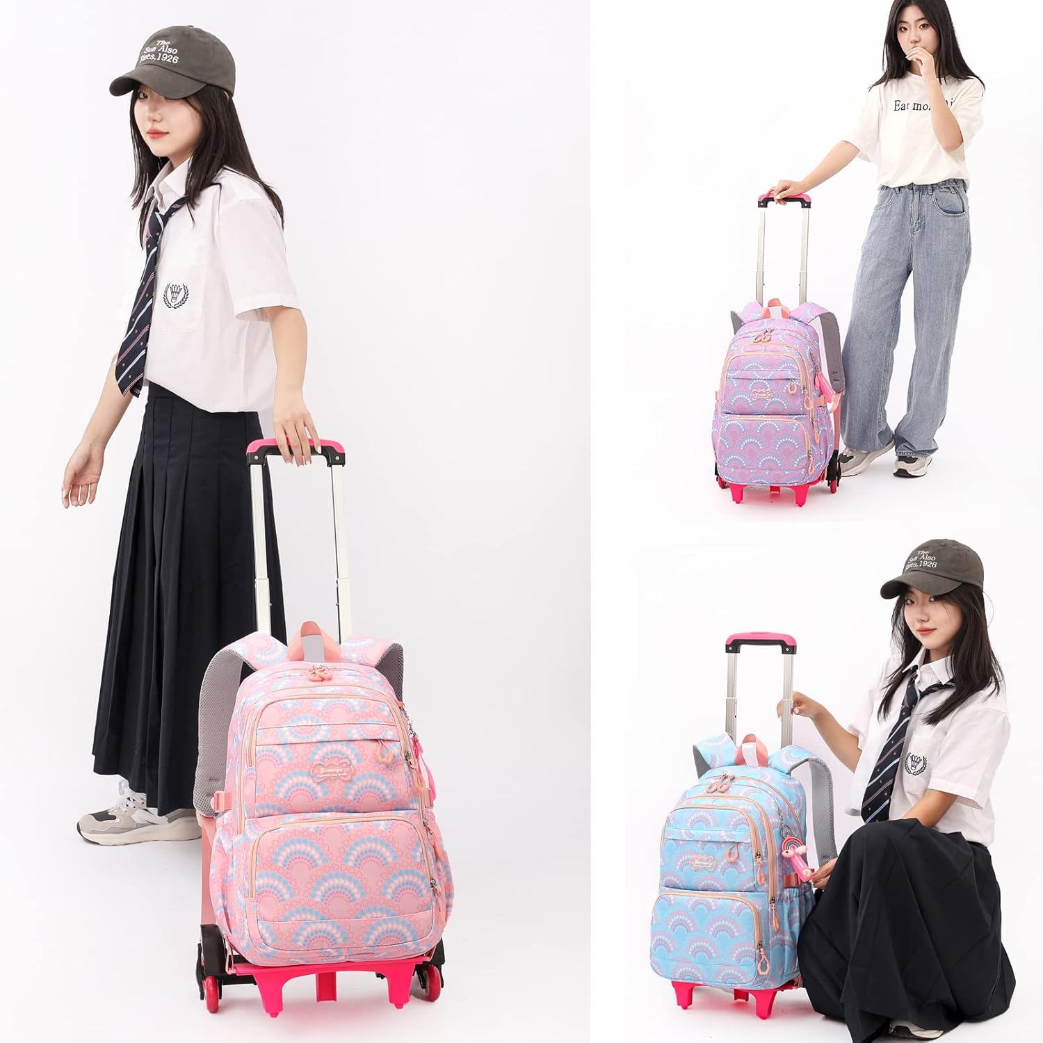 3PCS Girls Rolling Backpack Elementary Student Schoolbag Travel Trolley Bag Wheeled Bookbag with Lunch Box - Image 6