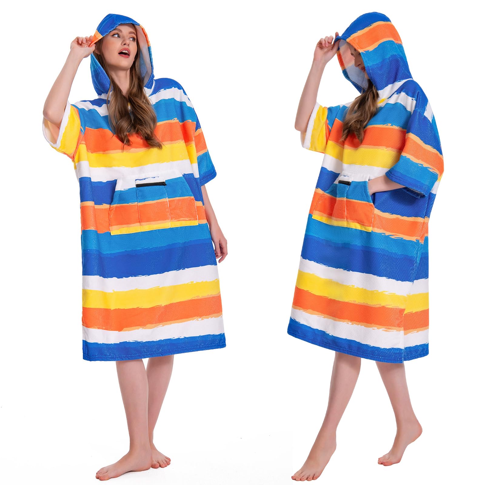 OLAOLA Mikrofaser Badeponcho, Handtuch Poncho für Erwachsene, Surf Poncho mit Kapuze und Tasche, Weiche Schnelltrocknende Handtuch als Umziehhilfe Strand Damen und Herren