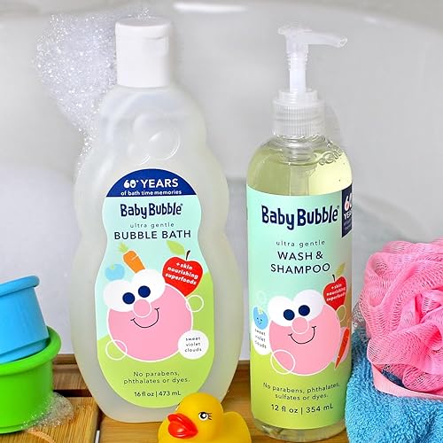 Miniatura 4 de Mr. Bubble Baby Bubble Gel corporal y champú ultra suave, aroma a nubes violetas dulces, 12 onzas, paquete de 3