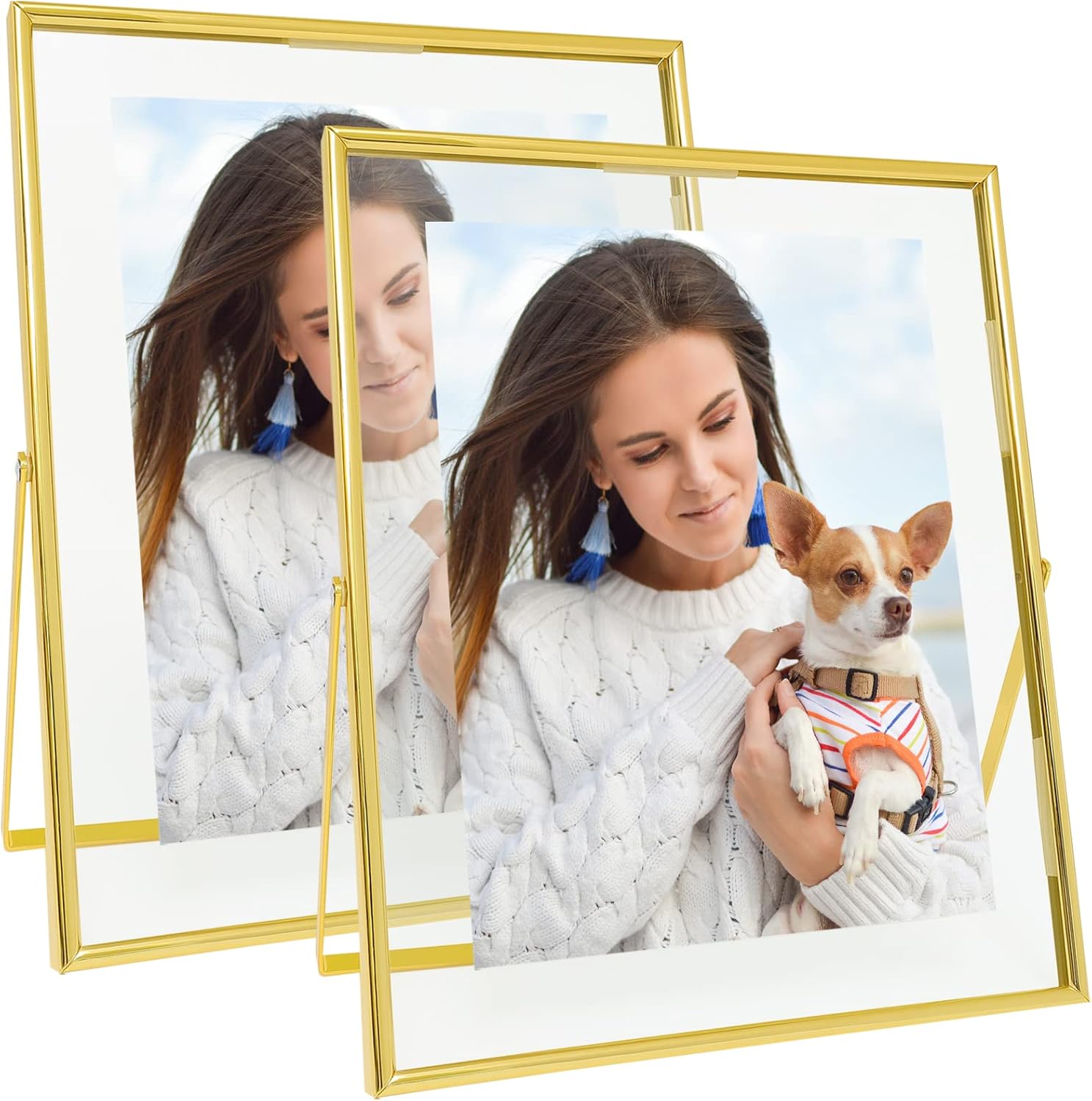Qiannhee 8X10 Floating Picture Frame Gold Set of 2 Clear