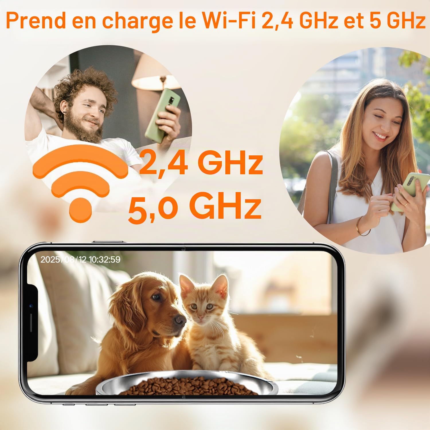 Mangeoire automatique pour chat avec caméra 2K, application intelligente, distributeur de nourriture de 6 L, repas minutés, Wi-Fi 2,4 G/5 G