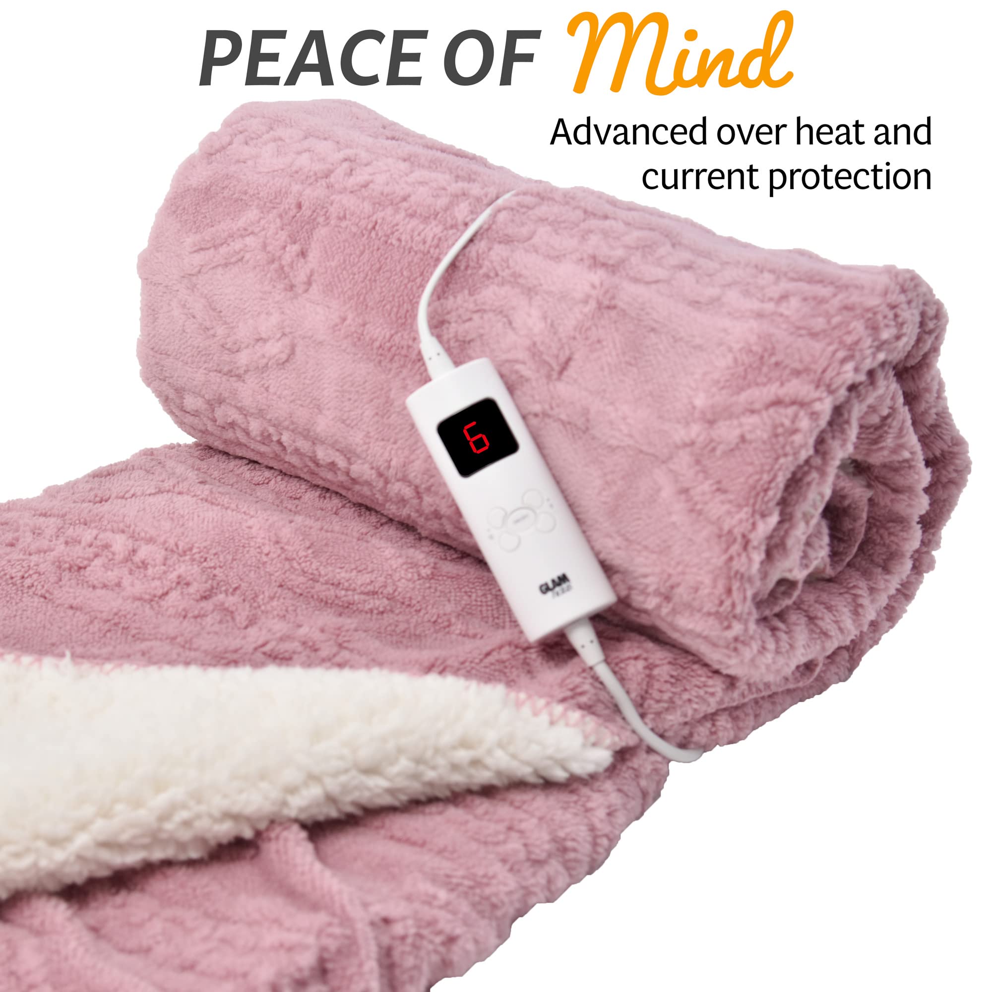 GlamHaus Heated Throw Blanket - Electric 85W For Over Bed Or Sofa -  Luxurious u0026 Soft - Cosy Pink - 9 Temp Settings u0026 9-Hour Timer - Machine  Washable - XL 160