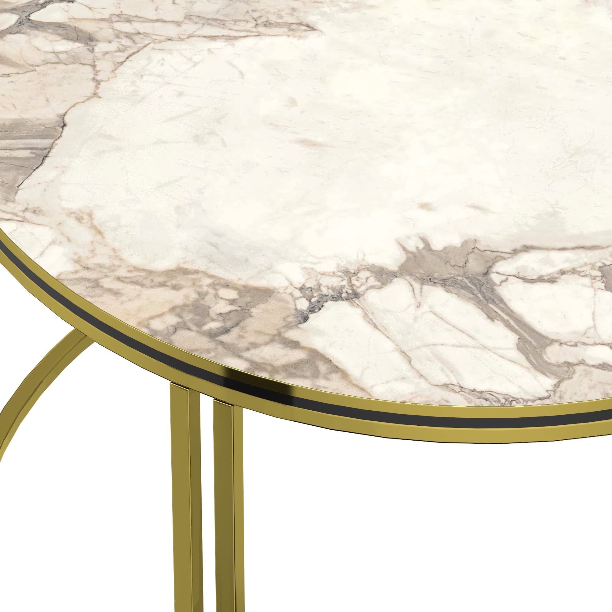 [en.casa] Tavolino Basso da Caffè (AxØ) 50 x 70 cm Tavolino da Salotto con Base Circolare e Piano Rotondo per Soggiorno Studio - Effetto Marmo Bianco/Oro