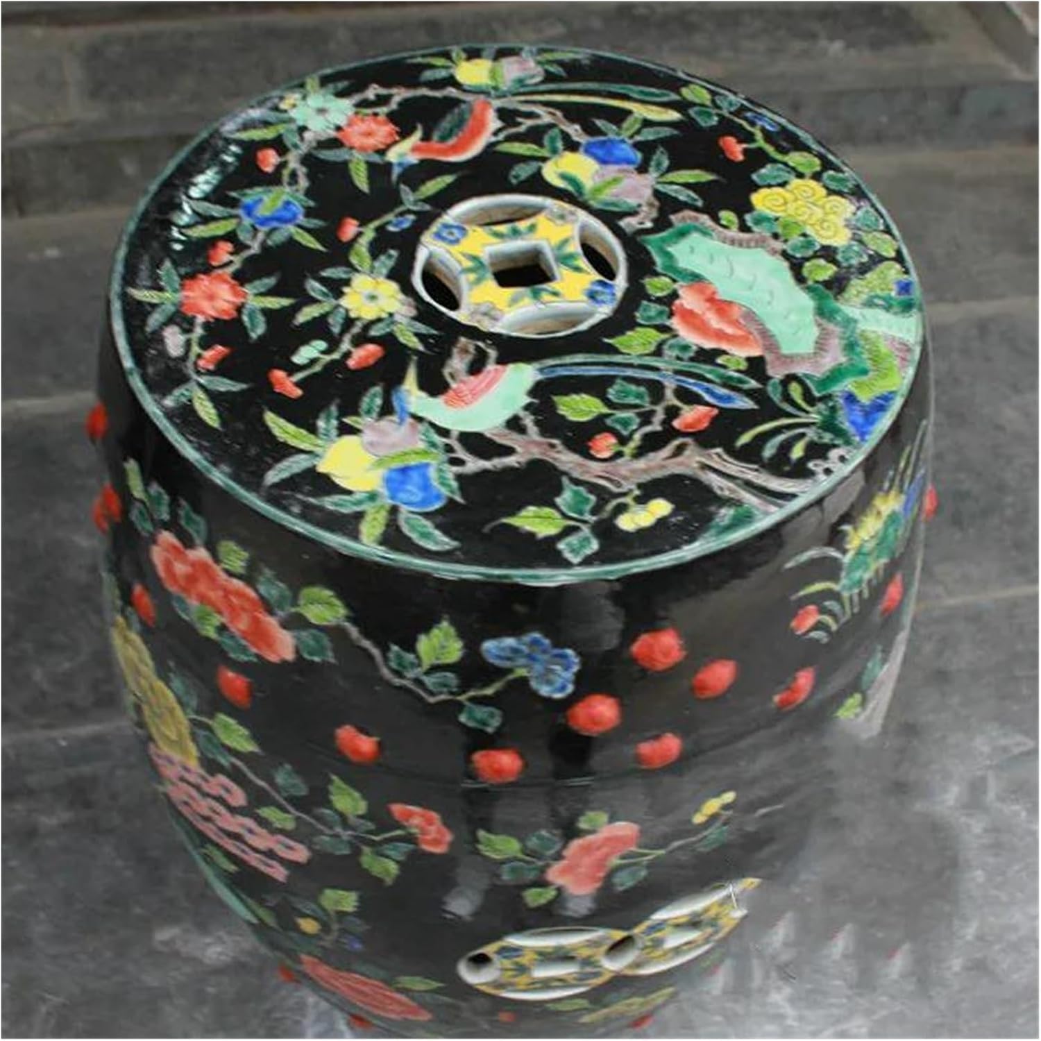 Decorative Garden Stools, Ceramic Stool Hand-painted Ancient Pink-coloured Black-gold Glazed Round Stool Outdoor Balcony Porcelain Stool