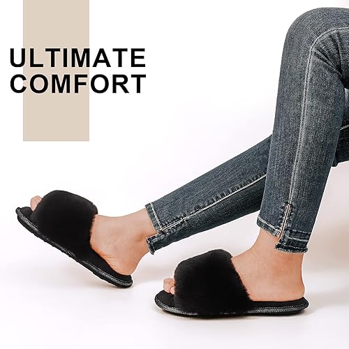 Miniatura 2 de LongBay Pantuflas de espuma viscoelástica de piel sintética para mujer, cómodas y planas, con puntera abierta, cómodas sandalias de casa