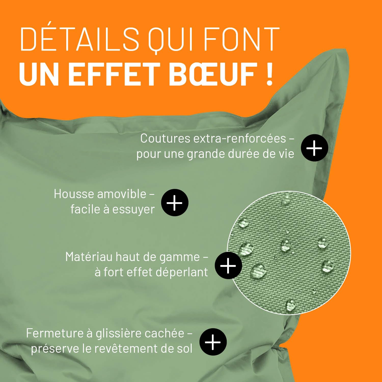 Lumaland Pouf géant XXL 140 x 180 cm Coussin de couchage imperméable Bean Bag housse lavable Vert pastel