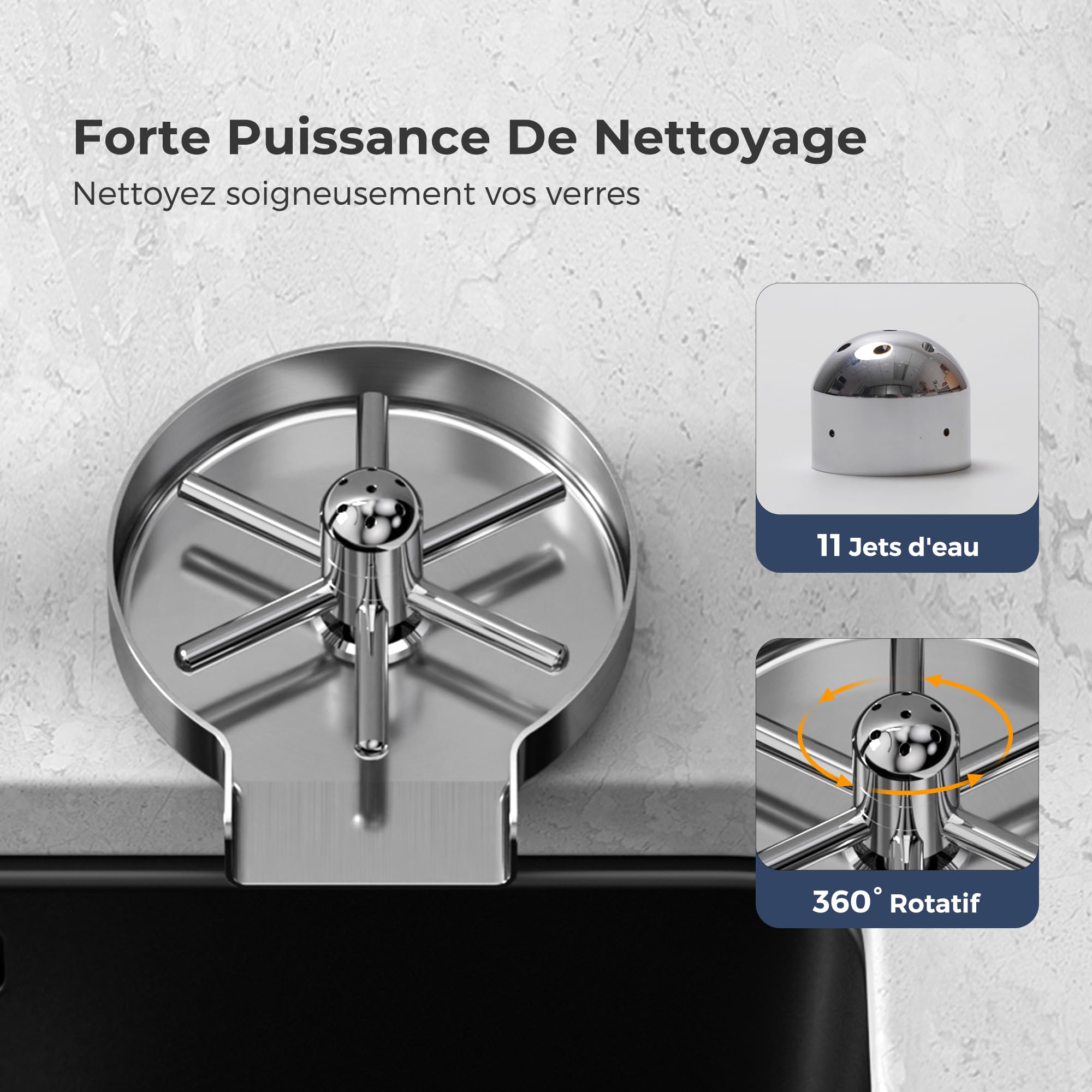 Vancoco Rince Verre Evier Lave Verre Automatique Acier Inoxydable Rondelle de Tasse Accessoires D'éVier de Cuisine, D'éVier Rince-Verre pour L'Usage de Café de Barre de Maison