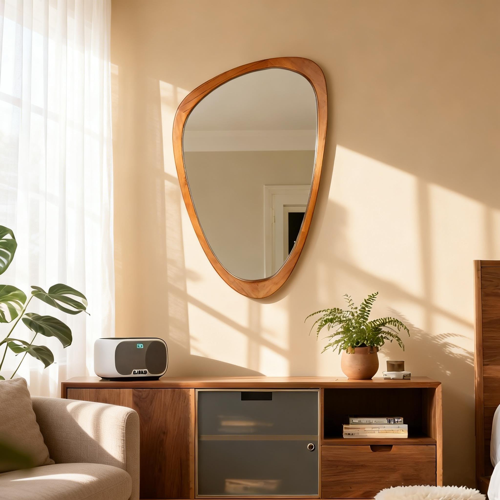 BOMINICA Asymmetrical Mirror 19x30 Inch Irregular Wooden Framed Wall Mirror Product Image 6