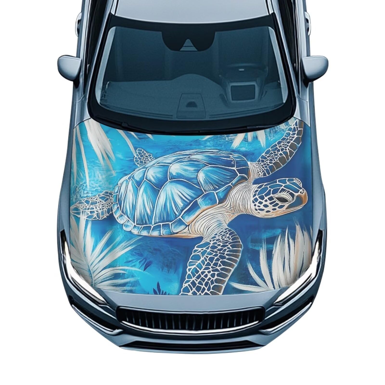 Sea Turtle Print Car Hood Cover Polyester Elastic Fabrics Washable Suitable for Large SUV and Pickup Trucks 39×59in