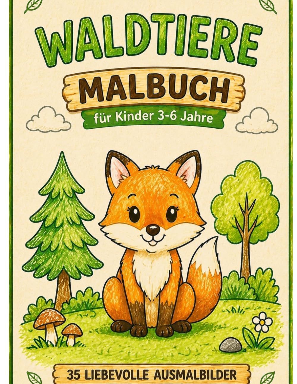 Waldtiere Malbuch für Kinder 3-6 Jahre: Einfache & niedliche Ausmalbilder - 35 liebevolle Motive für Jungen & Mädchen