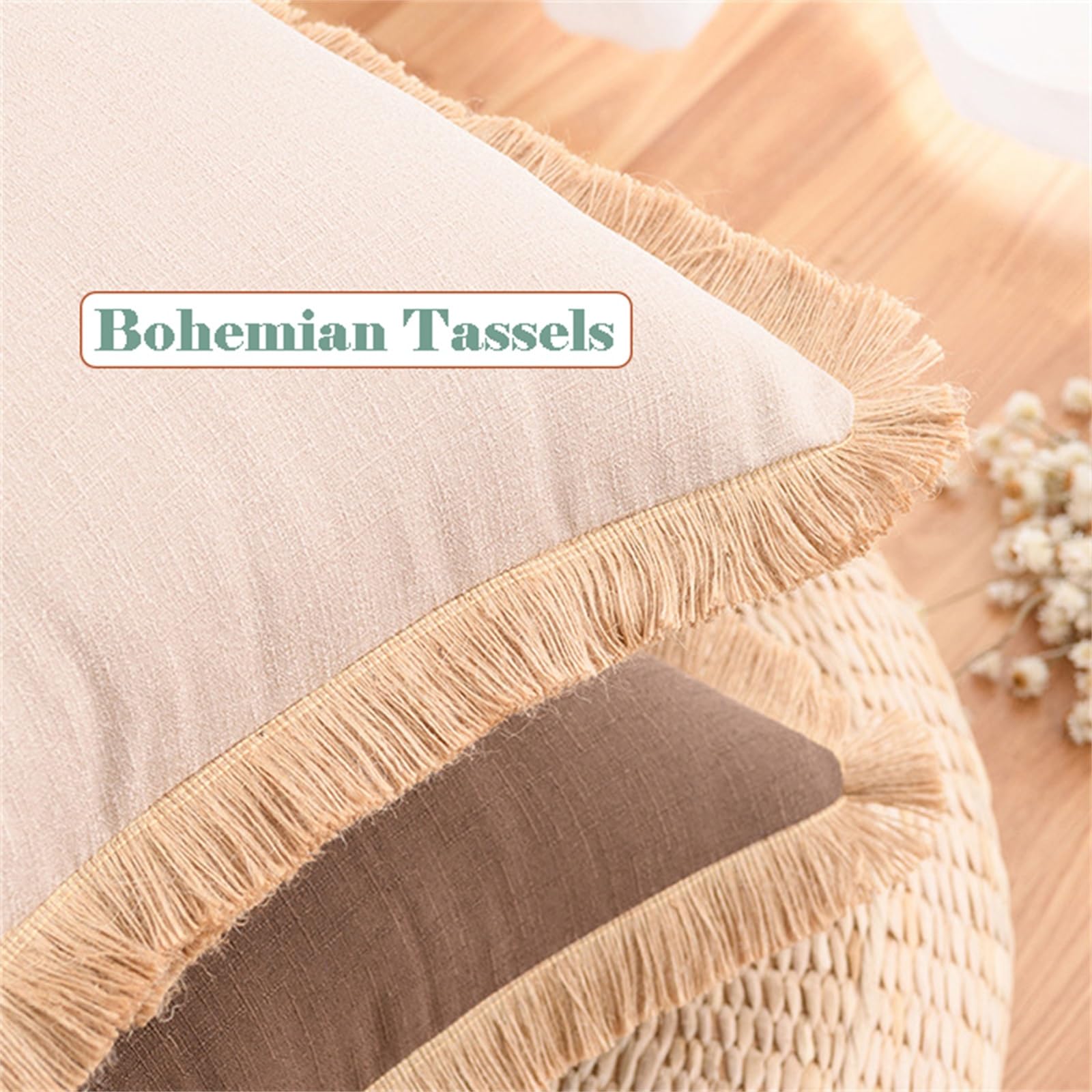 YUEZHONG Confezione Da 2 Federe Decorative In Lino Con Frange, Federe Boho Con Morbida Nappa, For Divano, Letto, Arredamento For La Casa(Cream)