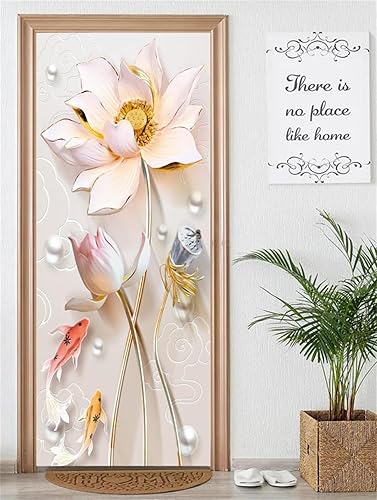 Miniatura 7 de artfanke Adhesivo 3D para puerta, 33.5 x 84.6 pulgadas, papel tapiz autoadhesivo impermeable, mural para puerta, póster vintage de radio Boombox de