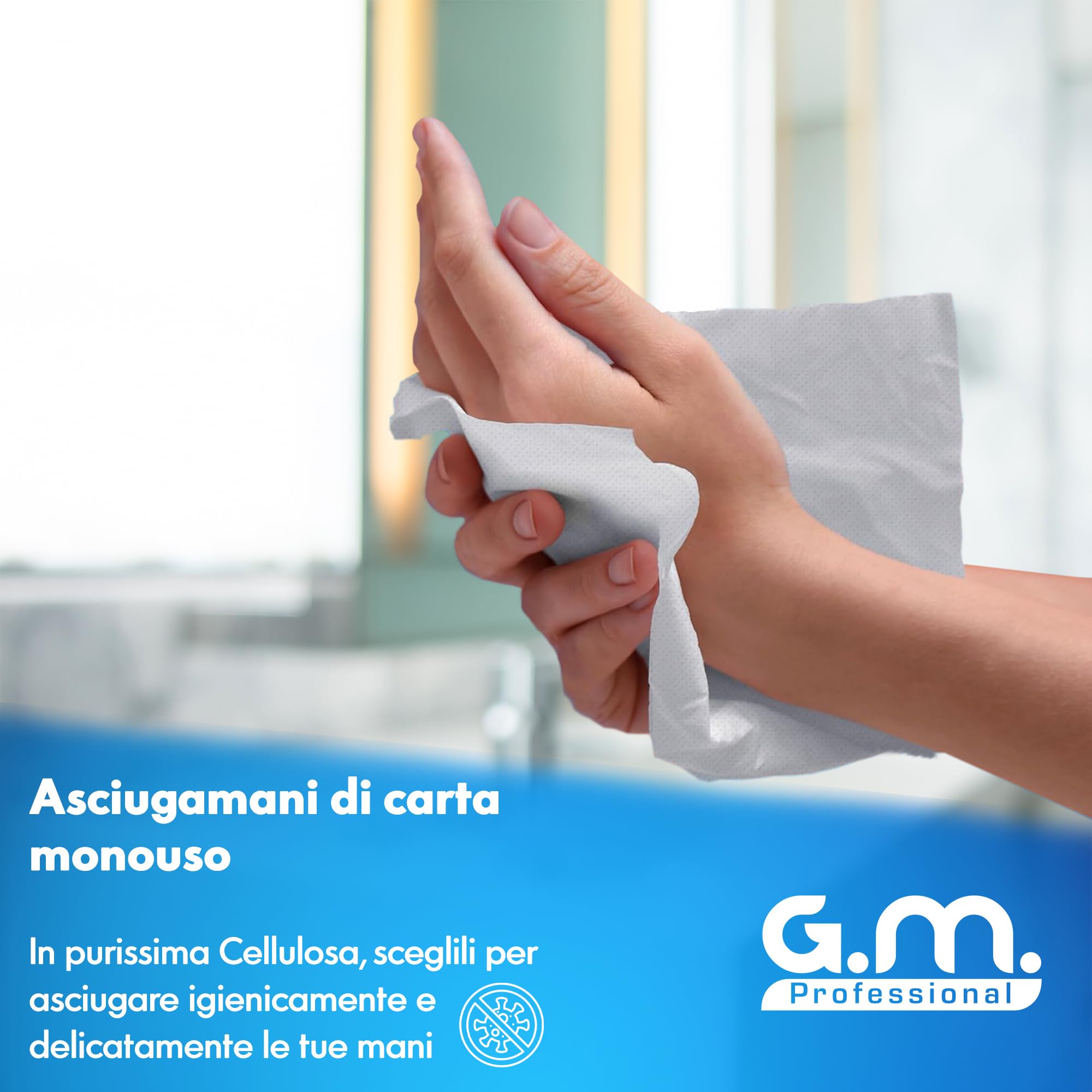GM 3000 Asciugamani Monouso Carta mani Piegata a Z, 2 Veli 100% Pura Cellulosa, 24x21,5 cm, usa e getta, universali tutti Dispenser, Asciugamani Intercalati 15 Pacchi da 200 Salviette bagno