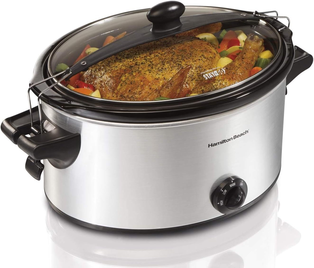 Stay or Go Portable 6-Quart Slow Cooker With Lid Lock, Dishwasher-Safe Crock, Silver (33262)
