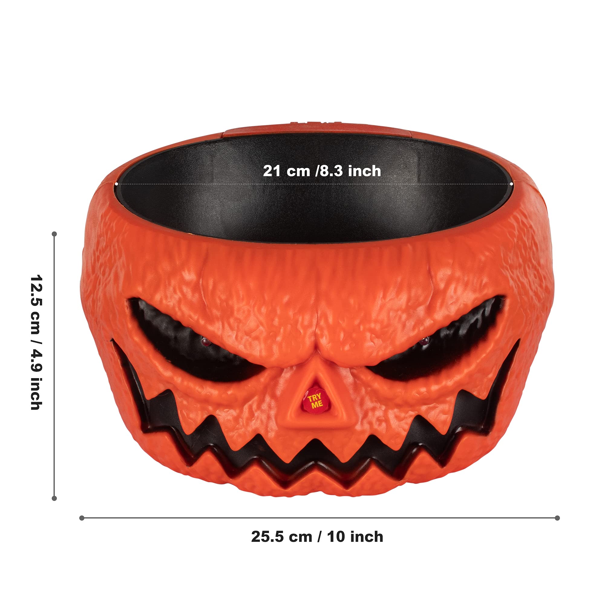KI Store Halloween Deko Animierte süßigkeiten Schale Korb Halter mit Totenkopf-Motiv, Handdekoration, Requisiten mit LED-Augen, Geräusch, Horror-Party, Zuhause, Bar, Tischdekoration (kurbis, 25cm)