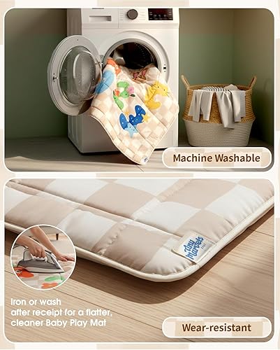 Miniatura 8 de Tapete de juego para bebé, tapetes de juego plegables para piso, tapete de gateo de 50 x 50 pulgadas para corral con parte inferior antideslizante,