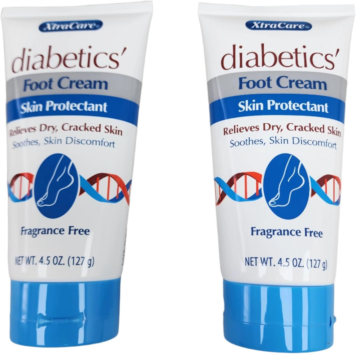 XtraCare Diabetics Foot Cream Skin Protectant 4.5oz, Soothes Dry and Cracked Skin, Fragrance Free 2-Pack