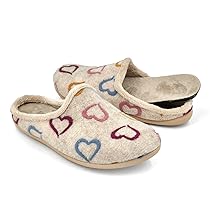 JOMIX Pantofole Casa Donna con Plantare Estraibile Invernali Ciabatte Morbide Foderate Peluche Suola Antiscivolo Leggera Mule Aperte Dietro Cuori Colorati Comode per Uso Quotidiano MD2407 Beige 38