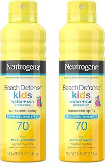 Neutrogena Beach Defense Kids Sunscreen Spray SPF 70, Water-Resistant Spray Sunscreen, Broad Spectrum Protection, Oxybenzone-Free & Fast-Drying, Beach Vacation Essential, 6.5 oz, Pack of 2