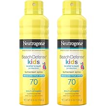 Neutrogena Beach Defense Kids Sunscreen Spray SPF 70, Water-Resistant Spray Sunscreen, Broad Spectrum Protection, Oxybenzone-Free &amp; Fast-Drying, Beach Vacation Essential, 6.5 oz, Pack of 2