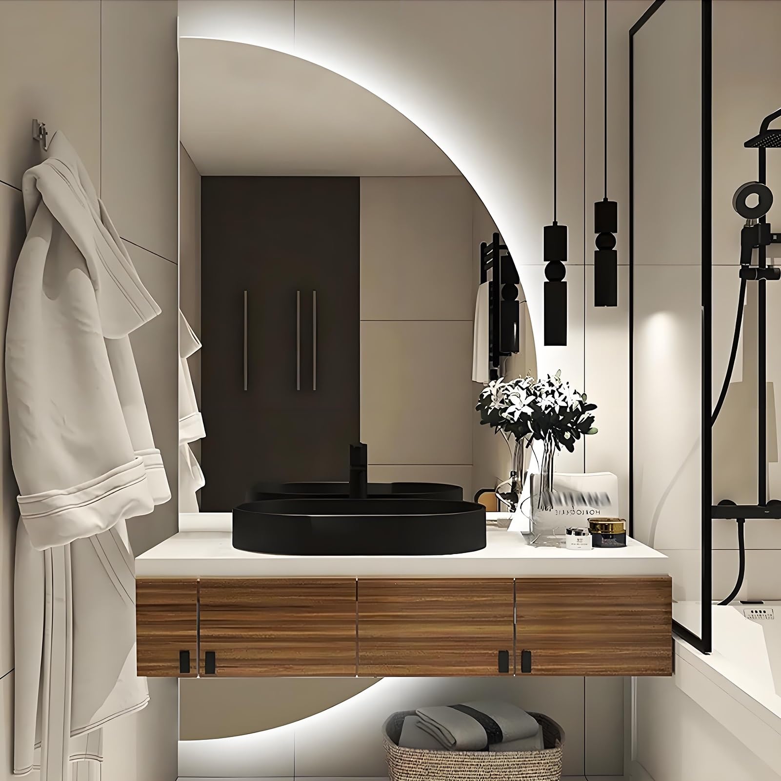 Miroir de courtoisie intelligent sans cadre YVYKFZD en demi-lune avec rétroéclairage