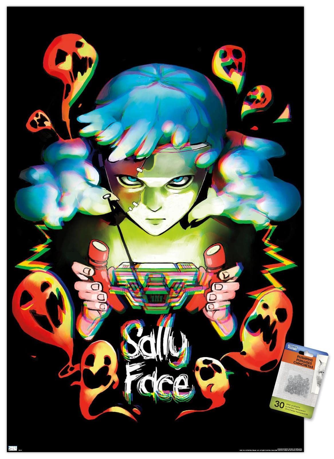 Trends International Sally Face - Ghosts Wall Poster, 22.375" x 34", Poster & Push Pin Bundle