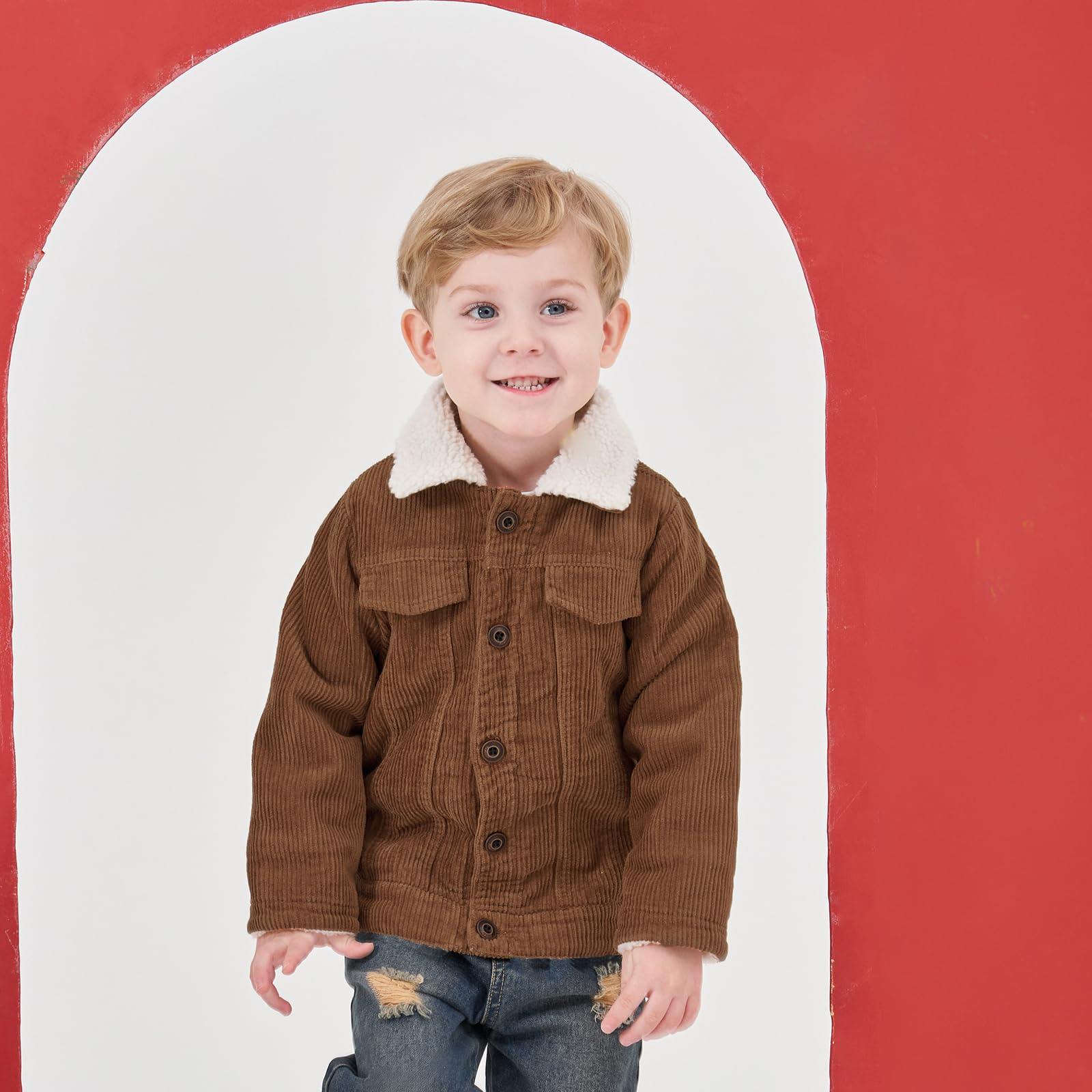 Volunboy Chaqueta de pana para bebé, abrigo de invierno de forro polar para niños, forro de sherpa, con botones, ropa cálida para exteriores