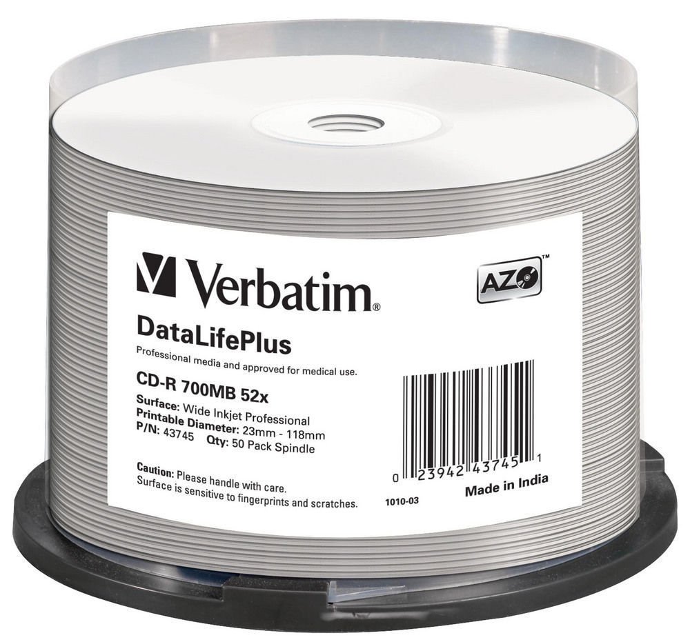 Verbatim DataLifePlus 700MB 52X CD-R Printable 50 Packs Disc Model 43745 - View #6