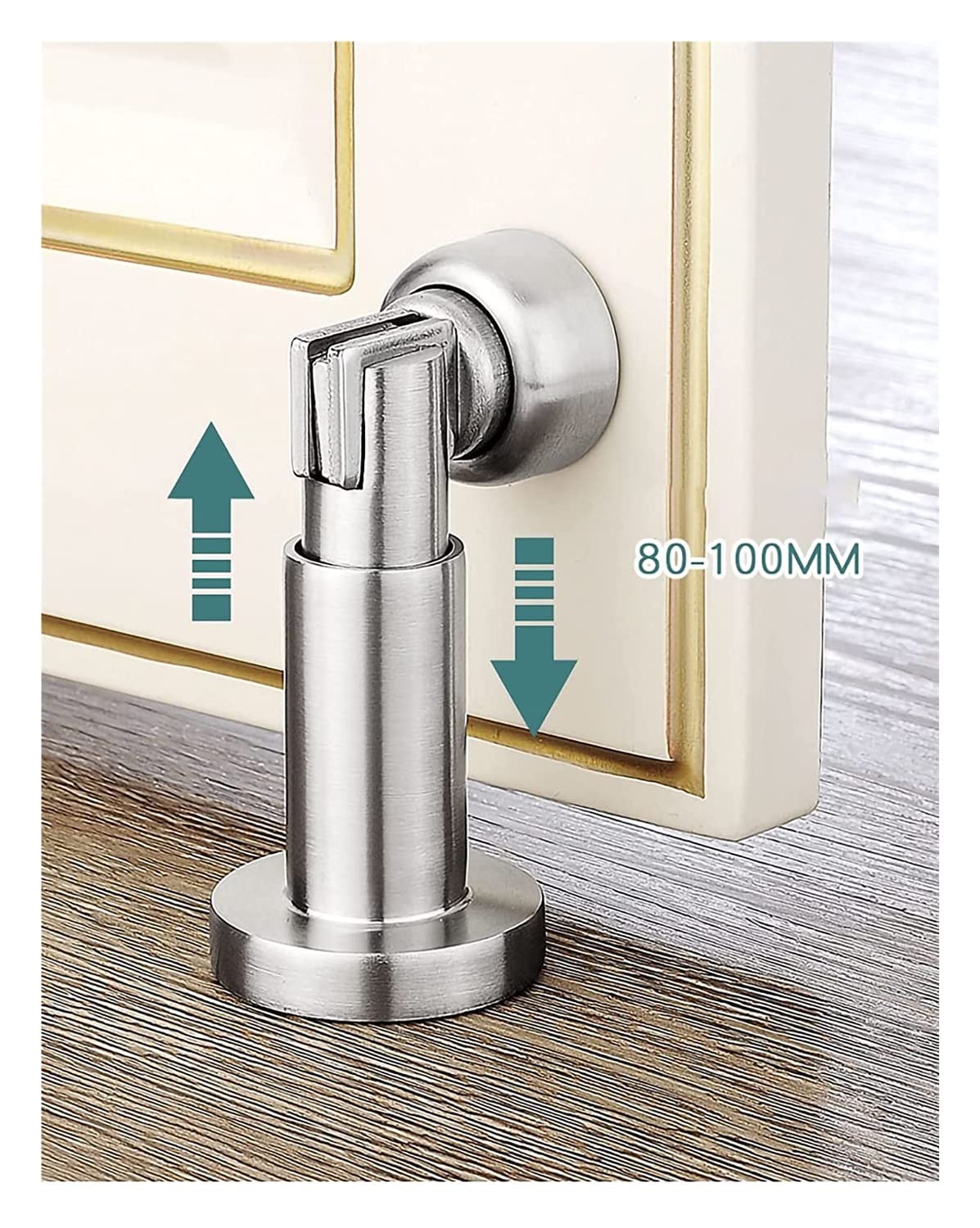 tope de puerta, Tope de puerta magnético altura ajustable, soporte acero inoxidable con montaje en pared y suelo