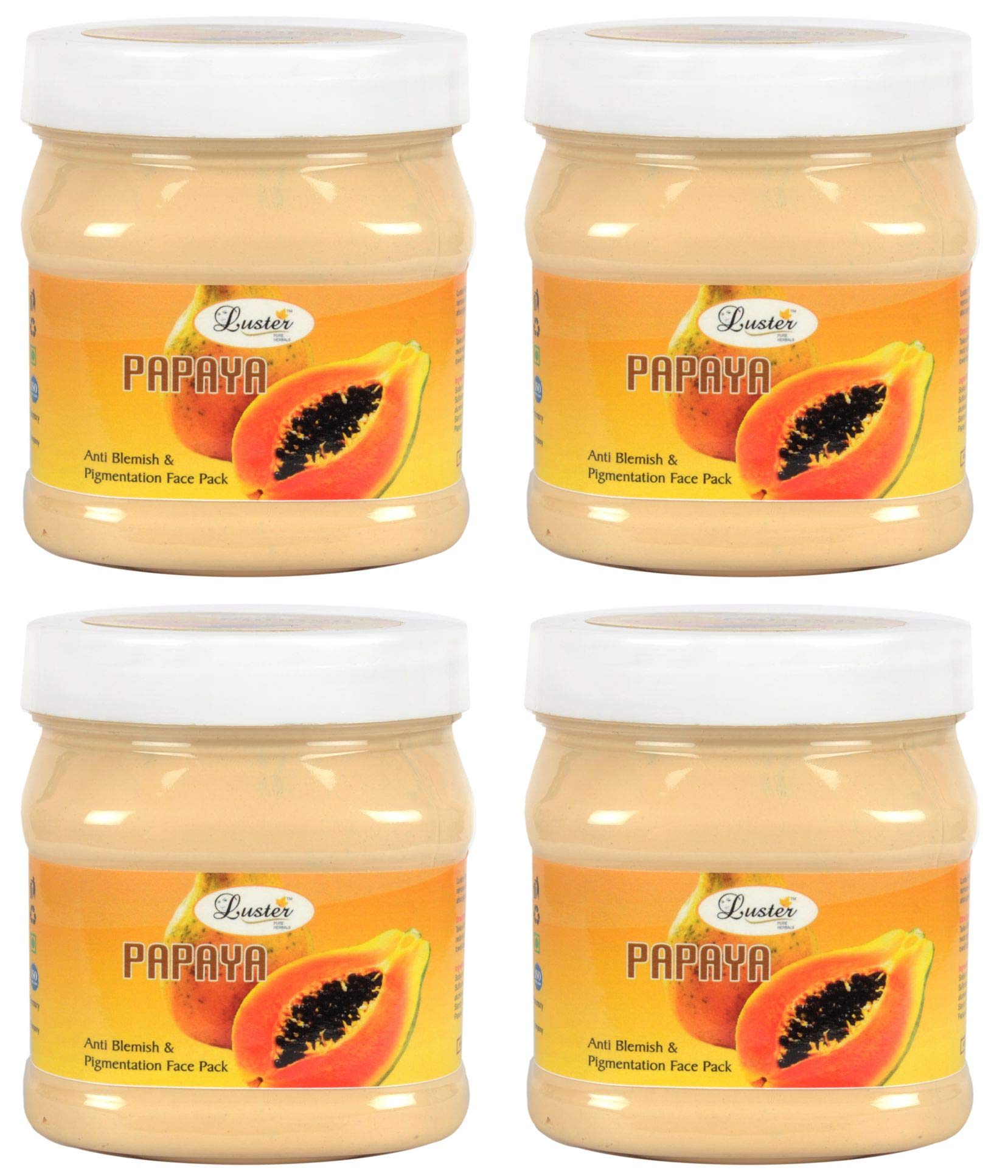 Luster Papaya Anti - Blemish & Pigmentation Face Pack | For Glowing Skin | Tan Removal | For Brighten Facial Complexion | Paraben & Sulfate Free (Pack of 4) - 500ml Each