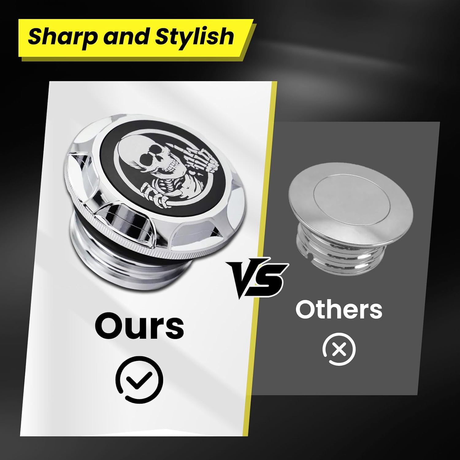 GUAIMI CNC Aluminum Fuel Gas Tank Oil Cap Compatible with Harley Sportster XL 1200 883 X48 Dyna - Skeleton Middle Finger (Chrome)