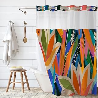 Tropical Jungle Shower Curtain No Hooks, Boho Floral Shower Curtains Dou...