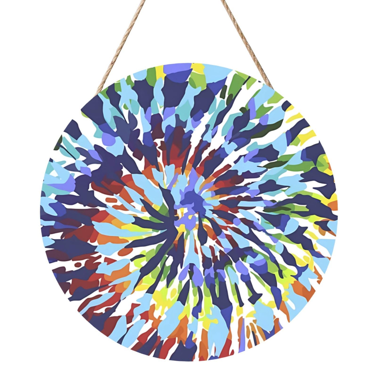 InOmak Trippy Tye Dye, Round Wood Panel Painting 12 in, Wall Hanging Painting For Home