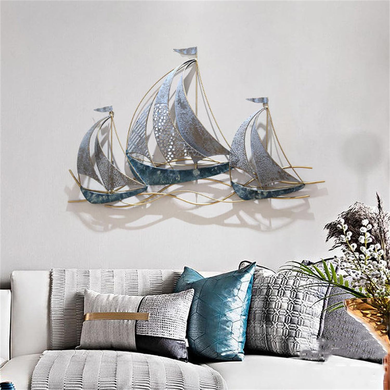 Décoration murale voilier métal 3D de 86cm pour salon ambiance marine