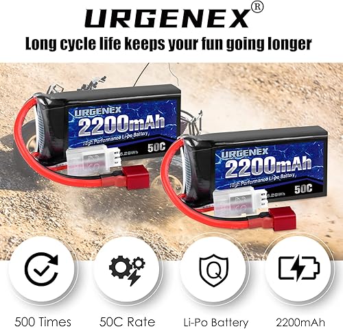 Miniatura 5 de URGENEX Batería Lipo de 7.4 V 2200 mAh 50C (burst 80C) Baterías RC de alta tasa de descarga con enchufe T estilo Dean para RC Car Truggy, RC