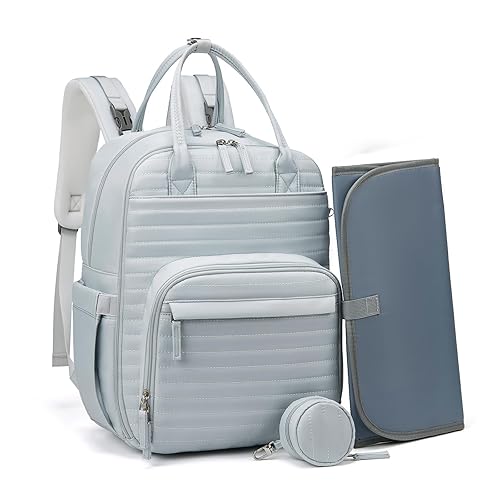 Miniatura 9 de Somago Mochila para pañales para bebé, mochila multifunción para viajes, bolsa de bebé con cambiador, correa para cochecito, Verde oscuro, Mochila