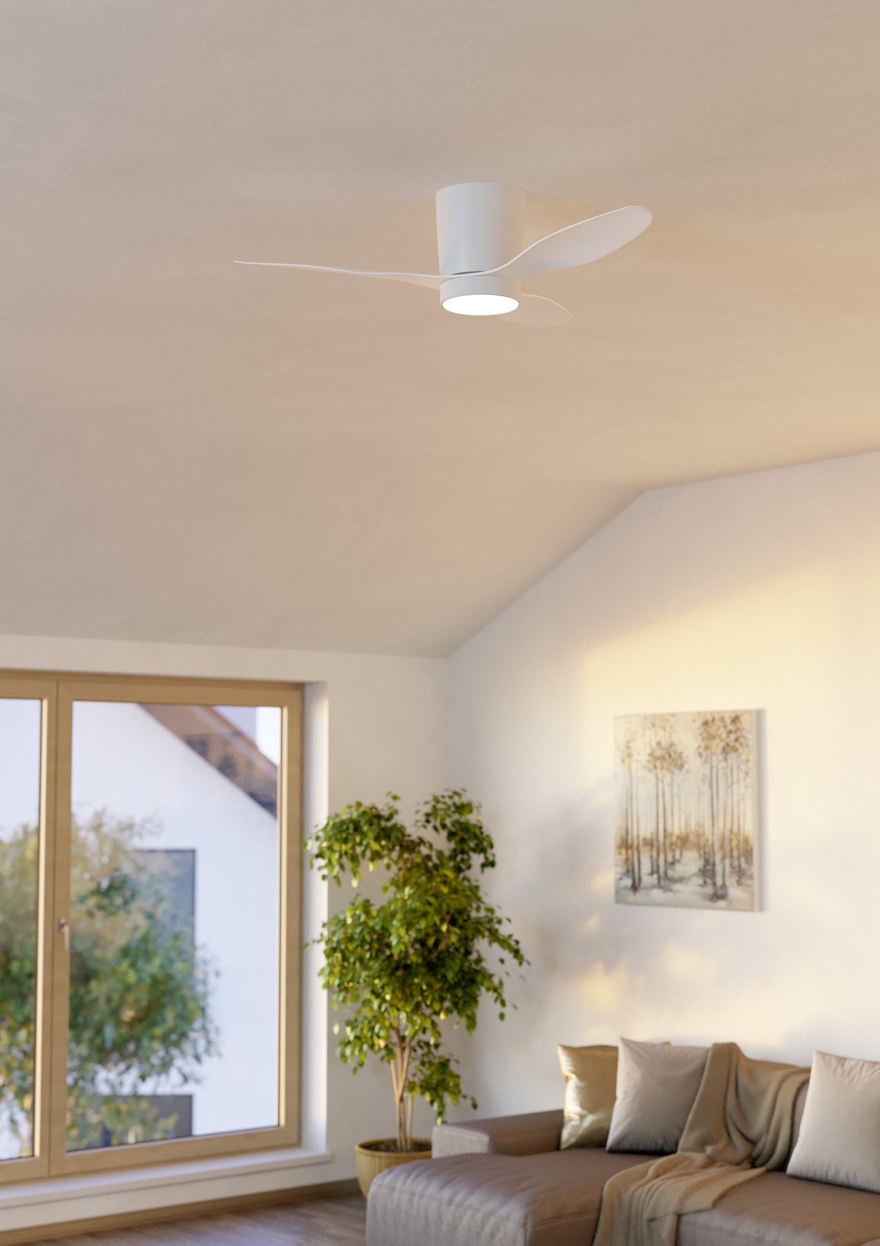 EGLO LED Deckenventilator Baracarès, 3 Flügel Ventilator mit Beleuchtung | dimmbar mit Fernbedienung, Timer, DC Motor, warmweiß - kaltweiß, Weiß, Ø 106 cm