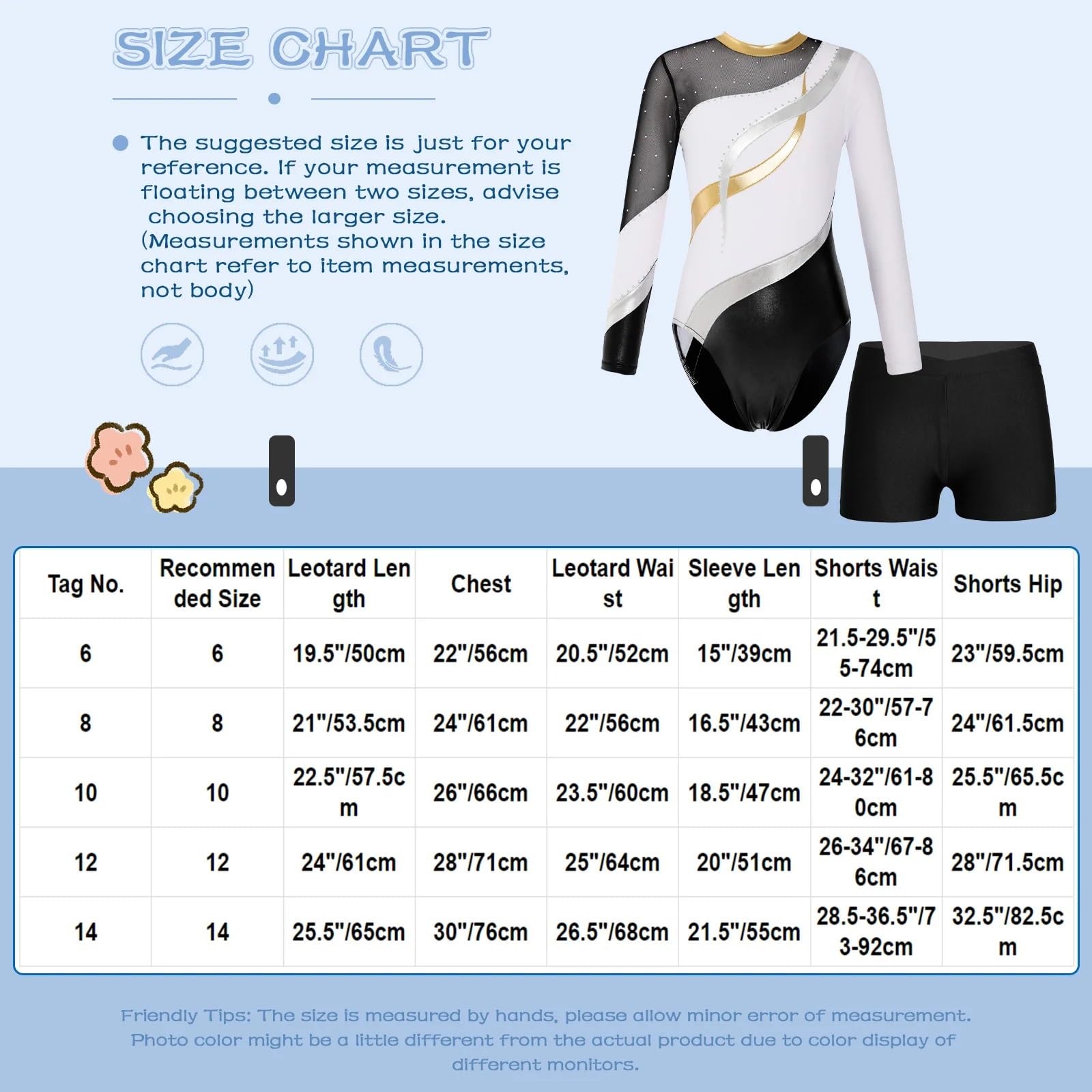 Leotardo para Competición de Gimnasia Leotardos de gimnasia for niñas, leotardos bronceadores de manga larga, vestido de Ballet, ropa de práctica de baile(White,8)
