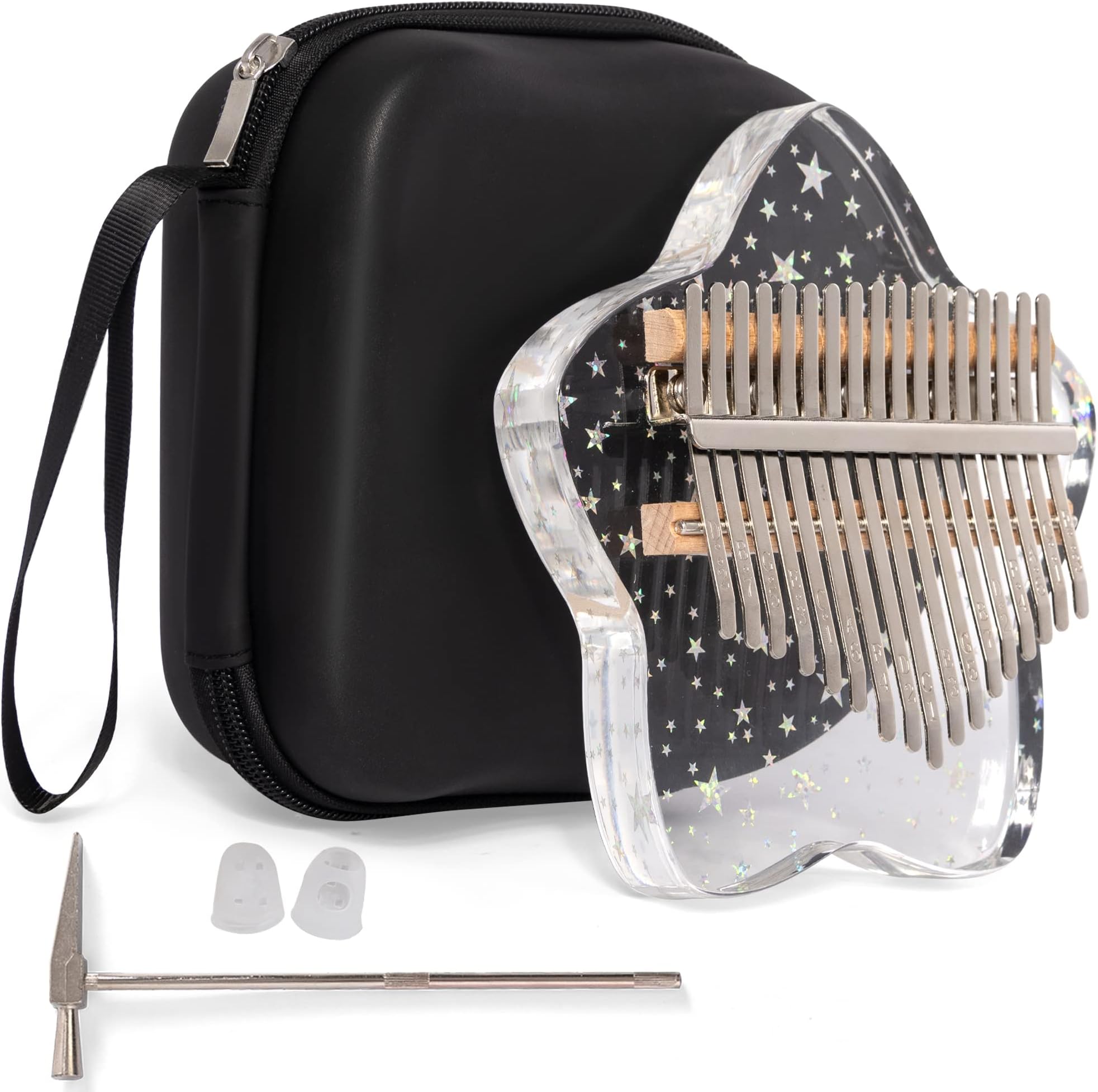 Kalimba Thumb Piano 17 Keys-Star Crystal Acrylic Finger Piano-Portable Mbira Musical Instruments Gift with Tune Hammer and Study Instruction for Kids and Adults Beginners
