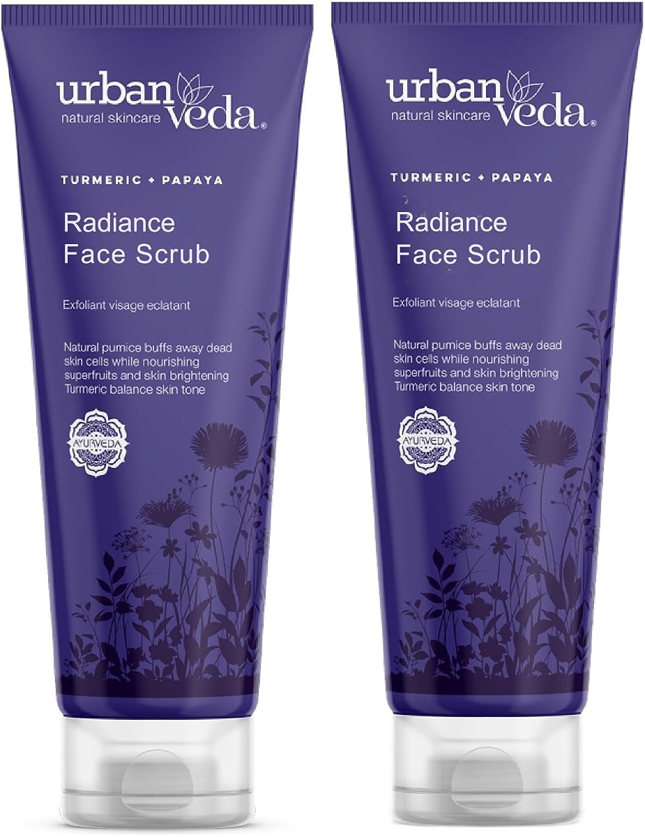 Urban Veda Exfoliating Face Scrub With Vitamin C | Unclog Pores for Natural Glow | Face Polish with Turmeric | Hydrating FaceCleanser For Dry & Dull Skin | Face Scrub for Women & Men | 2 x 4.2 FlOz