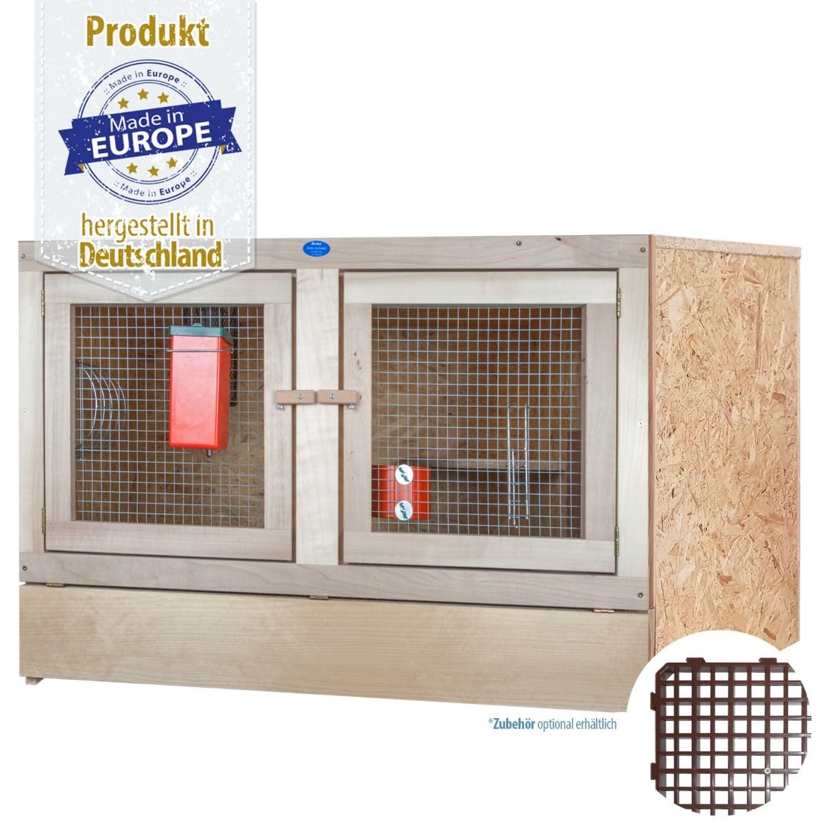 Kaninchenstall - Doppeltür mit Holzvorderfront-100 x 60-mit Bodenrost-Holzstall-Kleintierstall